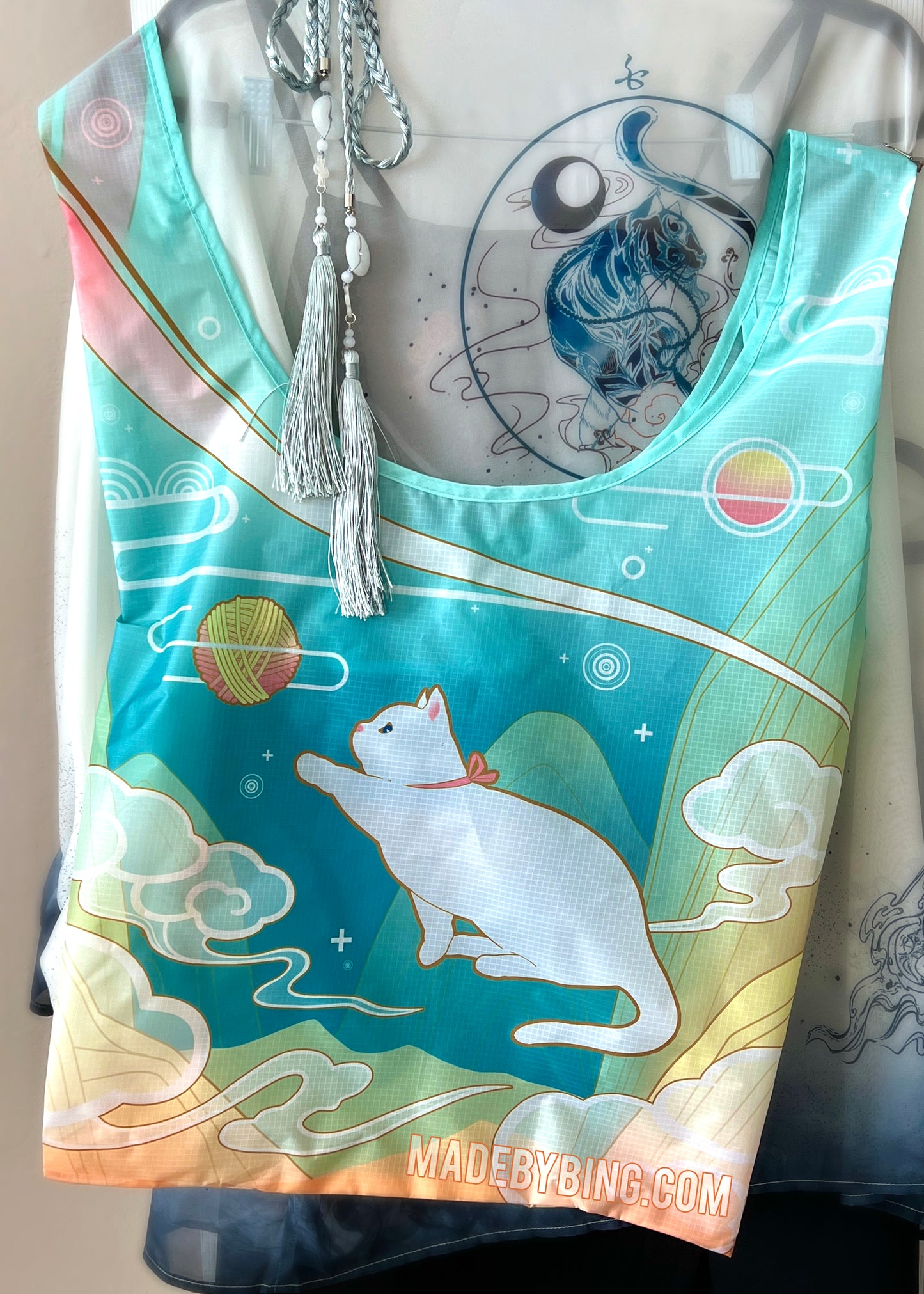 Immortal Cultivated White Cat Reusable Shopping Bag